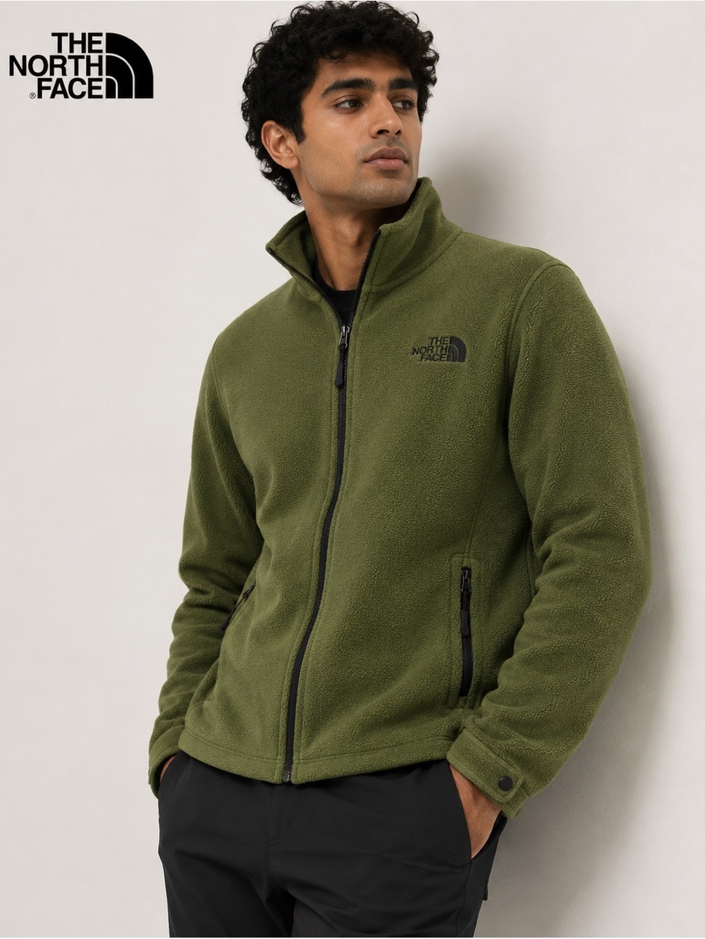 North Face Men’s Small Green Full Zip Fleece Jacket Outdoor Hiking